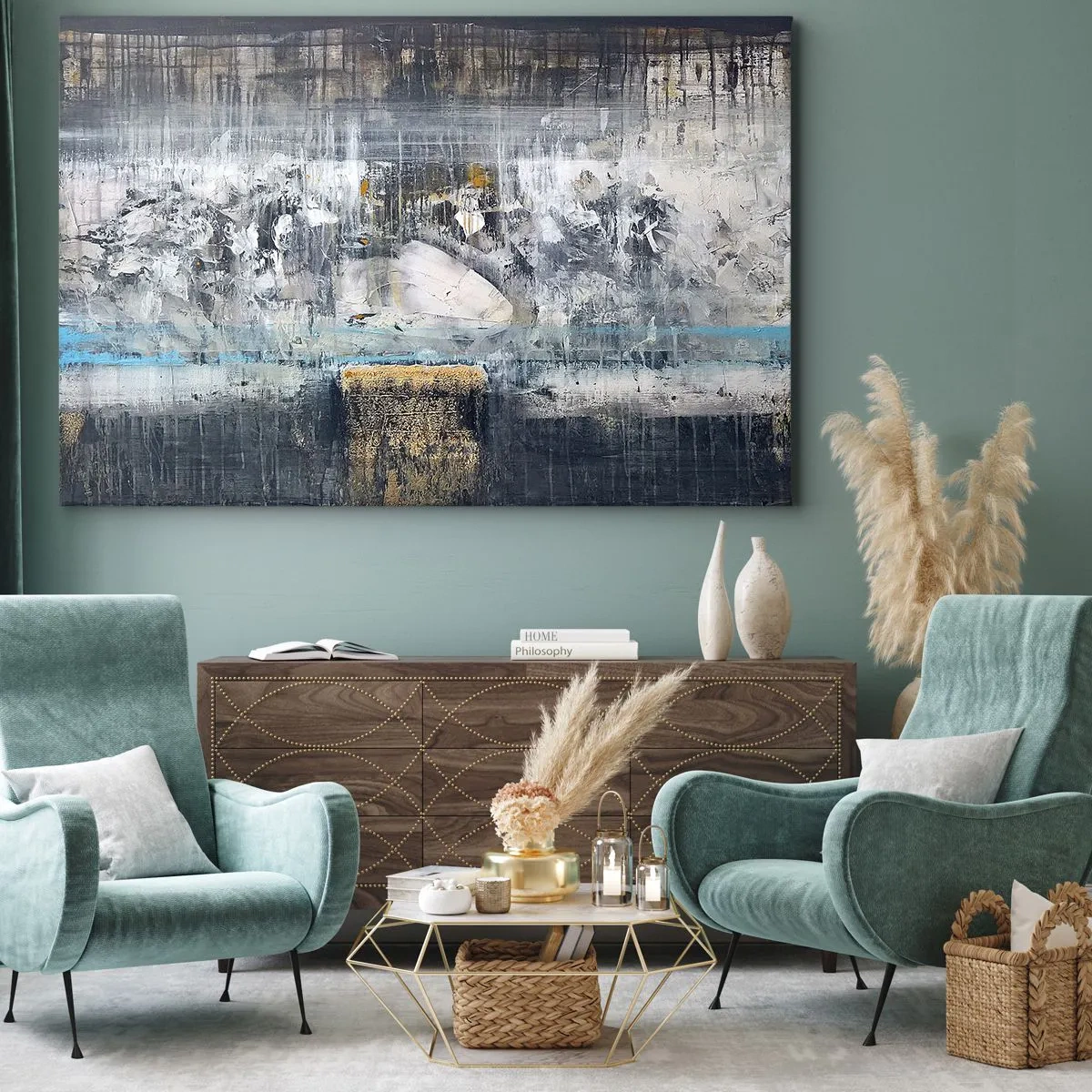 Bild auf Leinwand - Leinwandbild - Abstrakte Komposition in kühlen Tönen - 100x70cm - Wie auf Eis, wie nach Dezember - Moderne Wanddekoration für Wohnzimmer und Schlafzimmer ARTTOR