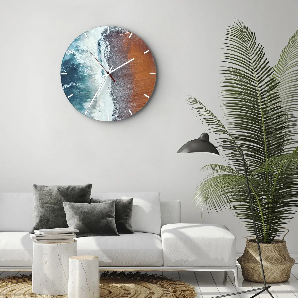 Wanduhr - Glasuhr - Luftaufnahme des Ozeans und des Orange Beach - 30x30cm - Berührung des Ozeans - Moderne Wanddekoration für Wohnzimmer, Küche und Schlafzimmer ARTTOR