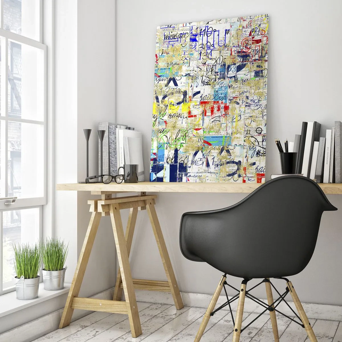 Glasbild - Bild auf glas - Eine abstrakte Komposition mit einer Mischung aus Farben und Inschriften. - 50x70cm - Es freut einfach die Augen - Moderne Wanddekoration für Wohnzimmer und Schlafzimmer ARTTOR