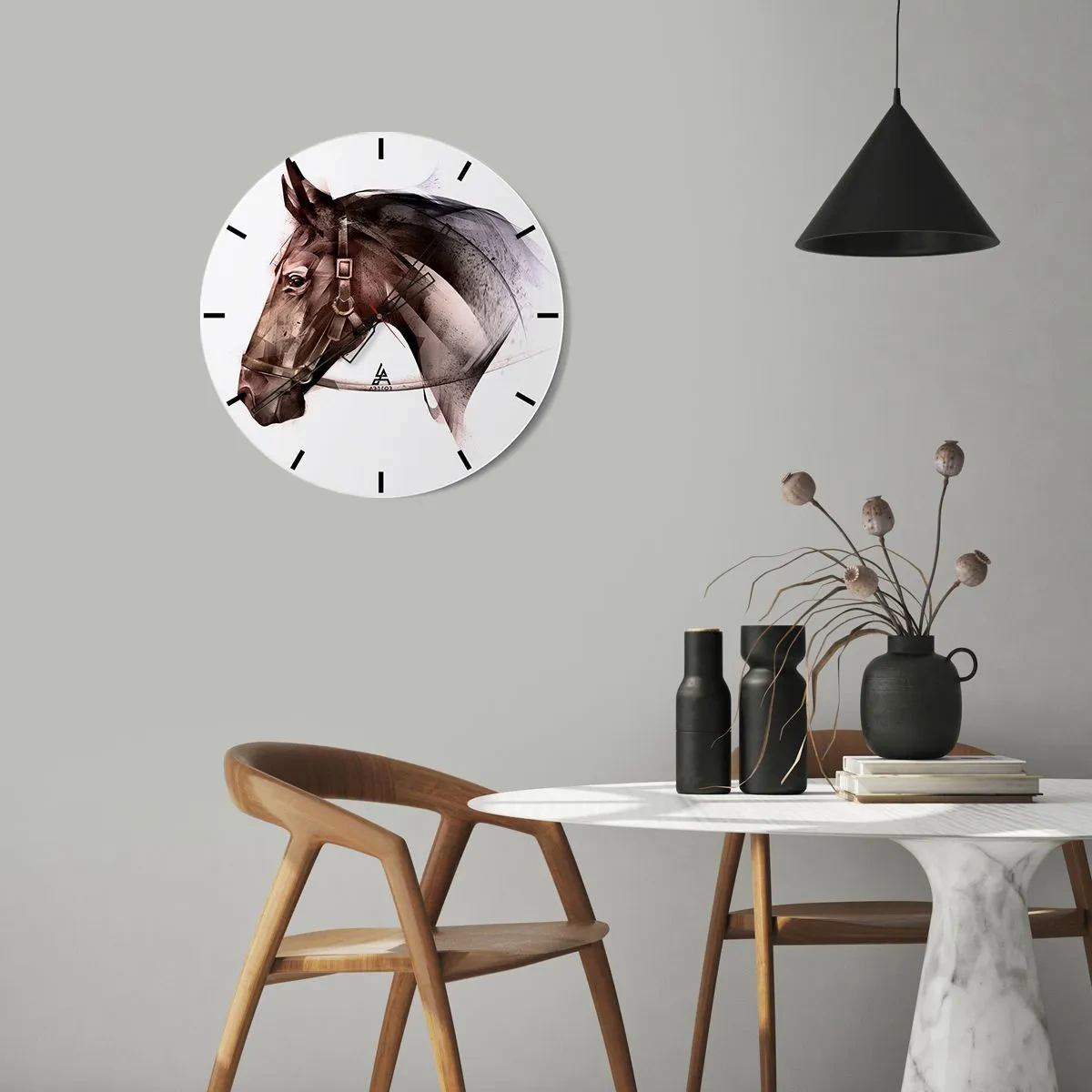 Wanduhr - Glasuhr - Ein künstlerisch gestaltetes Porträt eines Pferdes vor hellem Hintergrund - 30x30cm - Was für eine Gnade - Moderne Wanddekoration für Wohnzimmer, Küche und Schlafzimmer ARTTOR