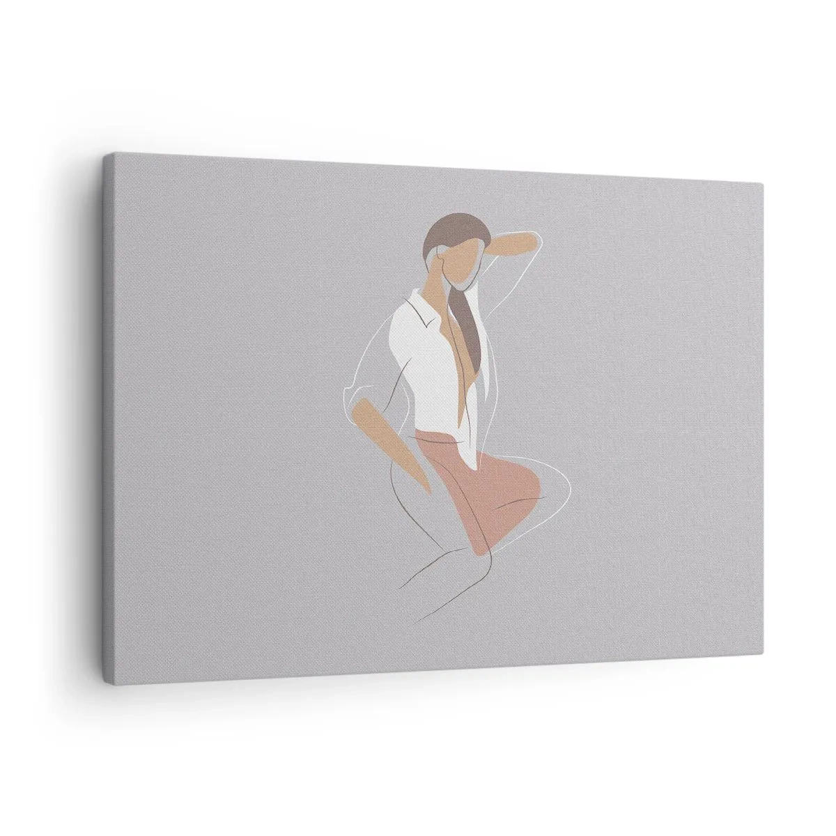 Bild auf Leinwand - Leinwandbild - Ein minimalistisches Frauenporträt in Pastellfarben. - 70x50cm - Umriss der Anmut - Moderne Wanddekoration für Wohnzimmer und Schlafzimmer ARTTOR