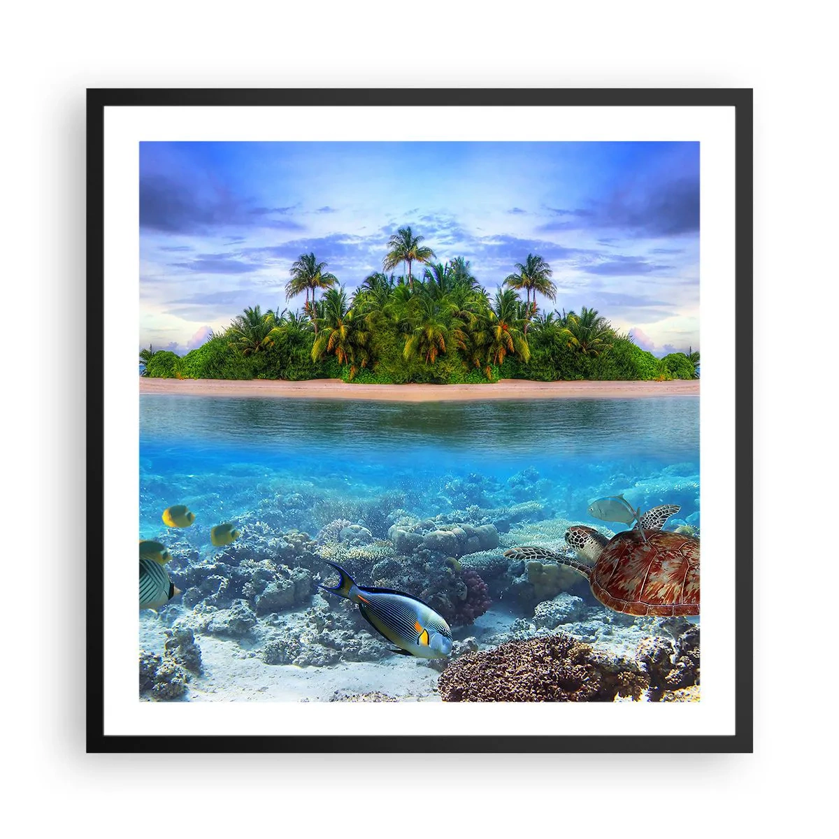 Poster in einem schwarzem Rahmen - Heavenly Island lädt dich ein - 60x60 cm