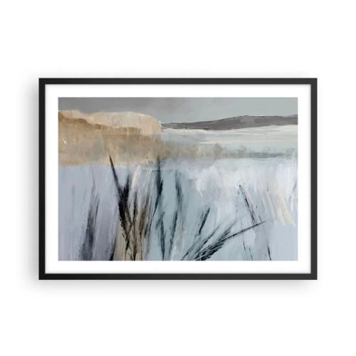 Poster in einem schwarzem Rahmen - Eine malerische Winterlandschaft mit Feldern und Gräsern - 70x50cm - Winterfelder - Moderne Wanddekoration für Wohnzimmer und Schlafzimmer ARTTOR