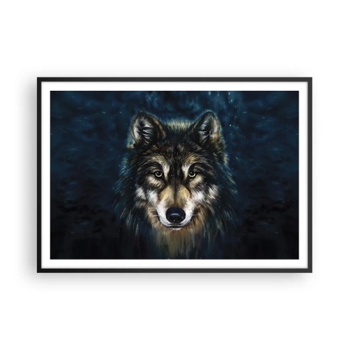 Poster in einem schwarzem Rahmen - Porträt eines Wolfes auf dunkelblauem Hintergrund - 100x70cm - Alpha? Und Omega - Moderne Wanddekoration für Wohnzimmer und Schlafzimmer ARTTOR