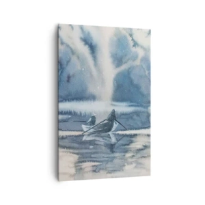 Bild auf Leinwand - Leinwandbild - Aquarelllandschaft mit Booten auf einem See, umgeben von einem nebligen Wald - 80x120cm - Angler in ihrem Paradies - Moderne Wanddekoration für Wohnzimmer und Schlafzimmer ARTTOR