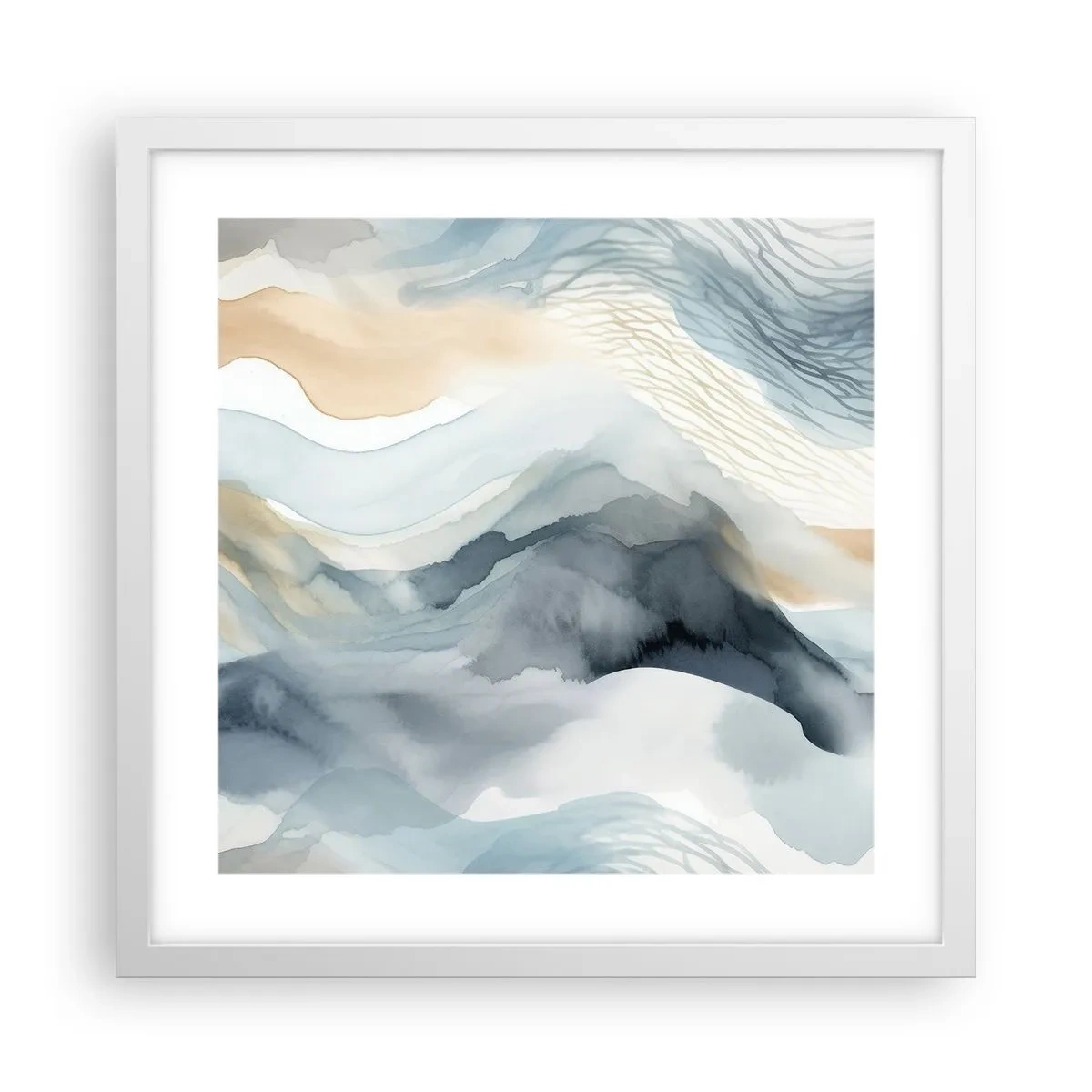 Poster in einem weißen Rahmen - Verschneite und neblige Abstraktion - 40x40 cm