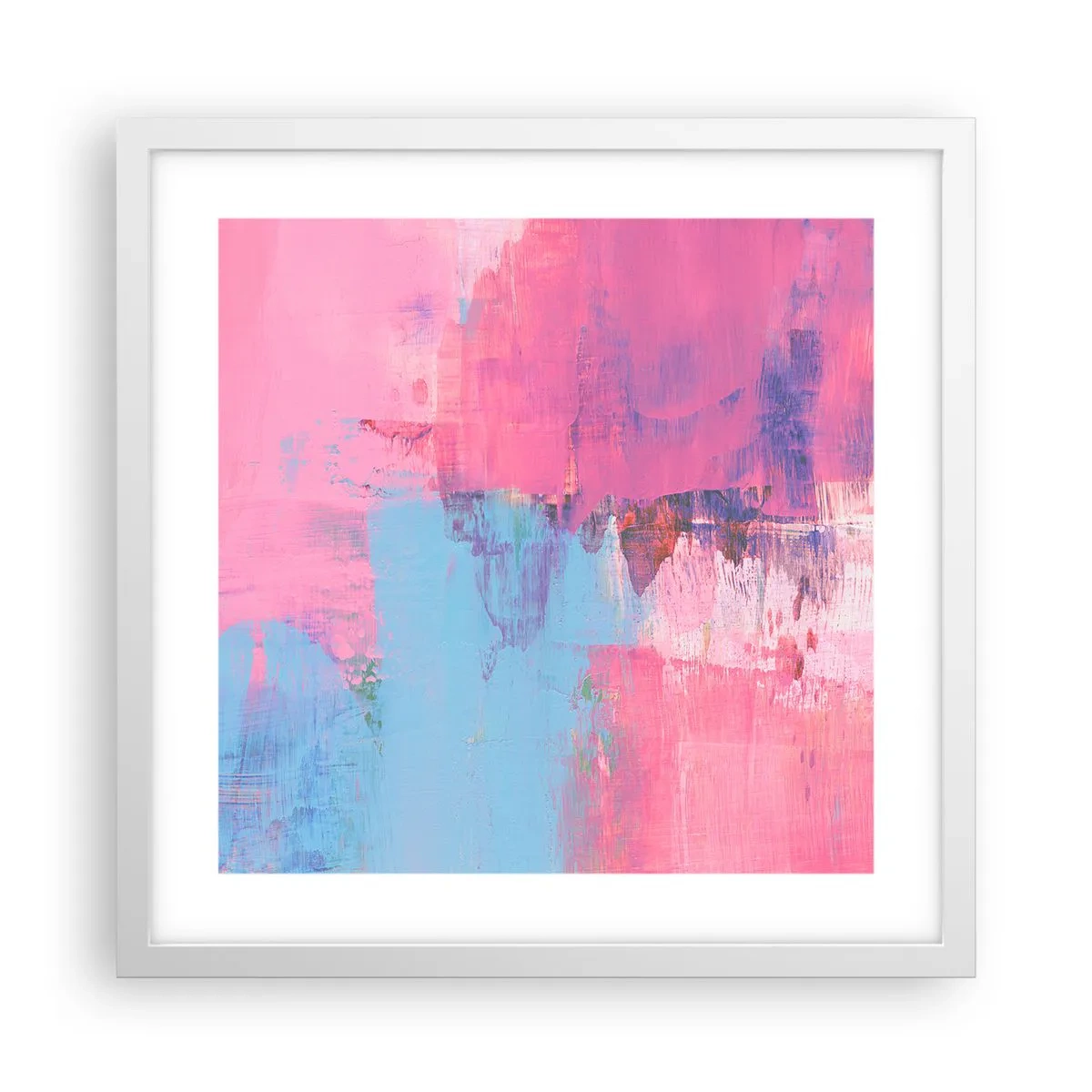 Poster in einem weißen Rahmen - Rosa, Blau und eine Prise Licht - 40x40 cm