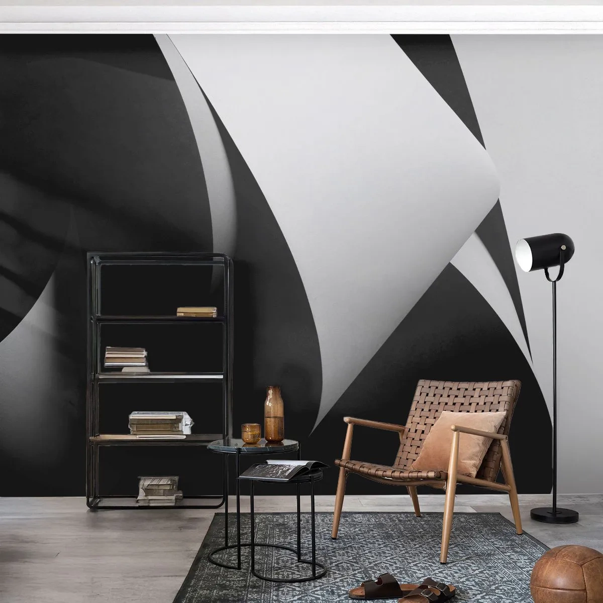 Fototapete Premium Canvas - Lichtflächen aus der Schattentiefe - 3D, Gedämpft, Formen - 350x256 cm