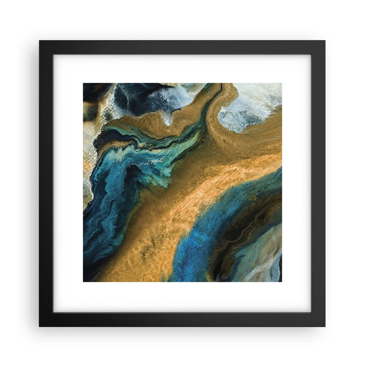 Poster in einem schwarzem Rahmen - Blau - Gelb - gegenseitige Beeinflussung - 30x30 cm