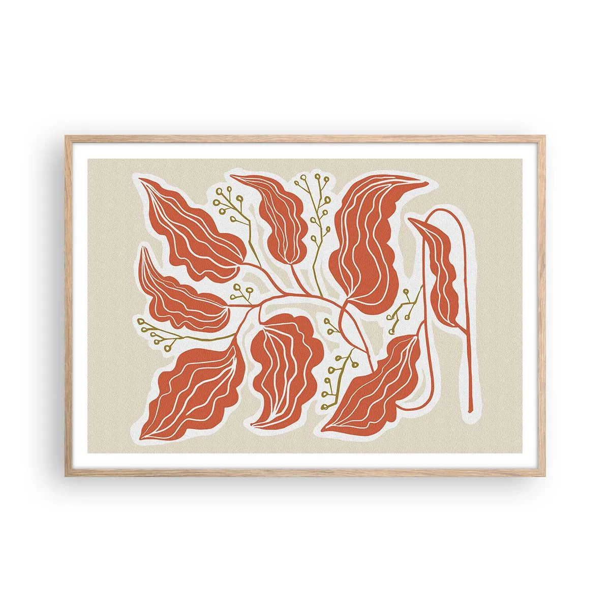 Poster in einem Rahmen aus heller Eiche - Im Folkstil und korallenartig - 100x70 cm