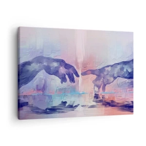 Bild auf Leinwand - Leinwandbild - Symbolische Hände in abstrakten Farben, die auf das Thema der Schöpfung verweisen - 70x50cm - Göttlicher Funke des Lebens - Moderne Wanddekoration für Wohnzimmer und Schlafzimmer ARTTOR