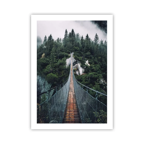 Poster - Eine Hängebrücke durch einen dichten, nebligen Wald - 50x70cm - Nur für Überflieger - Moderne Wanddekoration für Wohnzimmer und Schlafzimmer ARTTOR