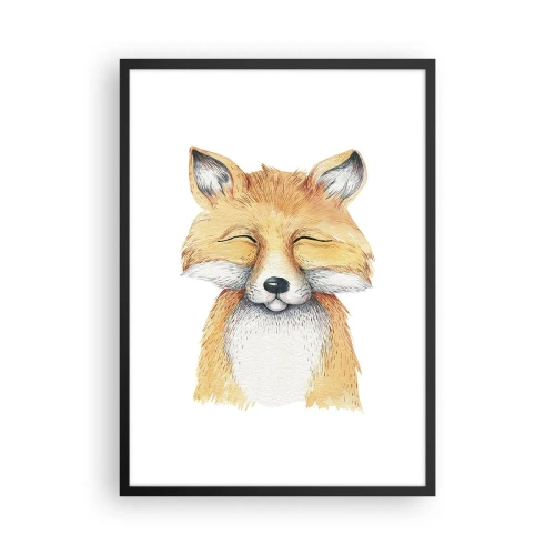 Poster in einem schwarzem Rahmen - Eine bezaubernde Zeichnung eines lächelnden Fuchses in sanften Farben - 50x70cm - Fuchsstimmungen - Moderne Wanddekoration für Wohnzimmer und Schlafzimmer ARTTOR