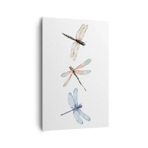 Bild auf Leinwand - Leinwandbild - Drei Libellen in zarten Pastellfarben - 80x120cm - Schwerelose Libellen - Moderne Wanddekoration für Wohnzimmer und Schlafzimmer ARTTOR