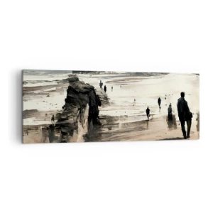 Bild auf Leinwand - Leinwandbild - Strandspaziergänger in friedlicher Landschaft - 140x50cm - Einberufen - Moderne Wanddekoration für Wohnzimmer und Schlafzimmer ARTTOR