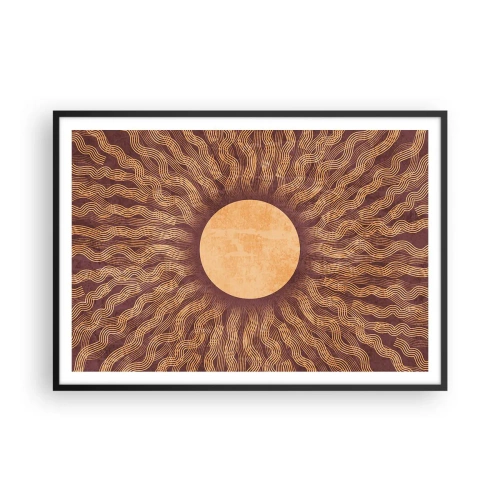 Poster in einem schwarzem Rahmen - Sonniges Muster mit Strahlen auf einem Hintergrund in Brauntönen - 100x70cm - Sonnensymbol - Moderne Wanddekoration für Wohnzimmer und Schlafzimmer ARTTOR