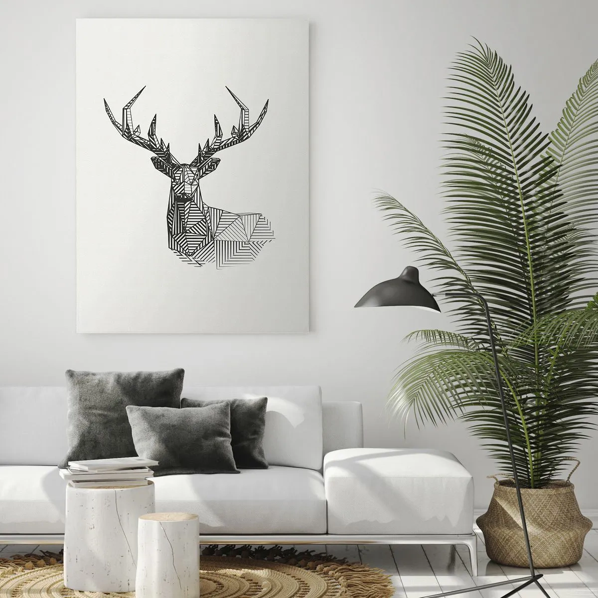 Glasbild - Bild auf glas - Kubistisches Reh aus geometrischen Formen auf weißem Hintergrund - 50x70cm - Ein Hirsch im kubistischen Stil - Moderne Wanddekoration für Wohnzimmer und Schlafzimmer ARTTOR