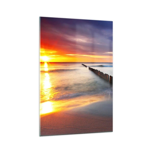 Glasbild - Bild auf glas - Sonnenuntergang über dem Meer mit einem Wellenbrecher im Vordergrund - 70x100cm - Lausche der Stille - Moderne Wanddekoration für Wohnzimmer und Schlafzimmer ARTTOR