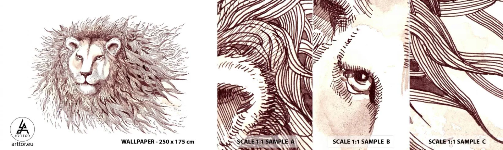 Fototapeten Muster Selbstklebend Deluxe Sticker - Ein feuriger Herrscher - Tiere, Löwe, Abstraktion - 100x30 cm