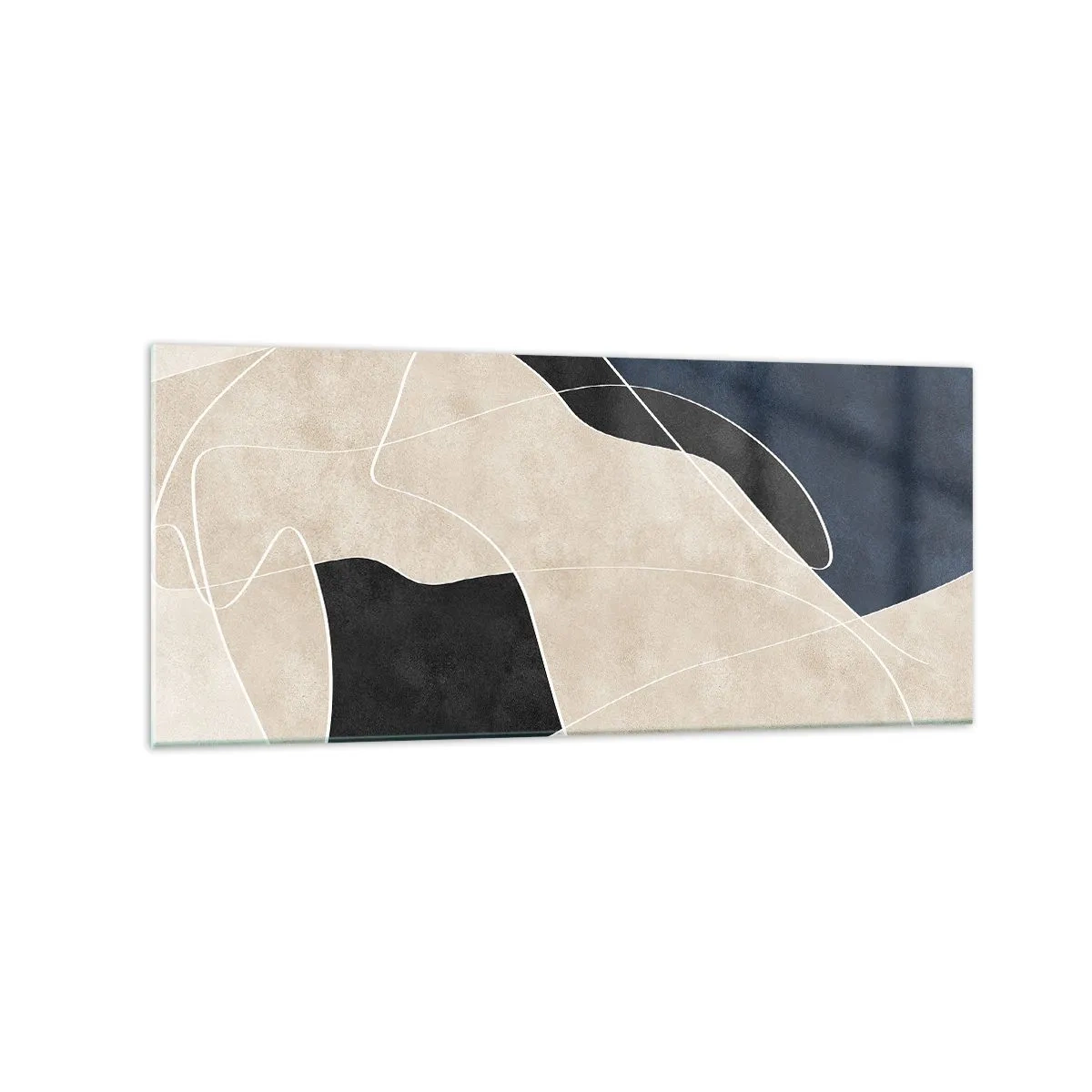 Glasbild - Bild auf glas - Geometrische Abstraktion in Beige- und Marineblautönen - 120x50cm - Abstrakte Komposition – Farbkontrast - Moderne Wanddekoration für Wohnzimmer und Schlafzimmer ARTTOR