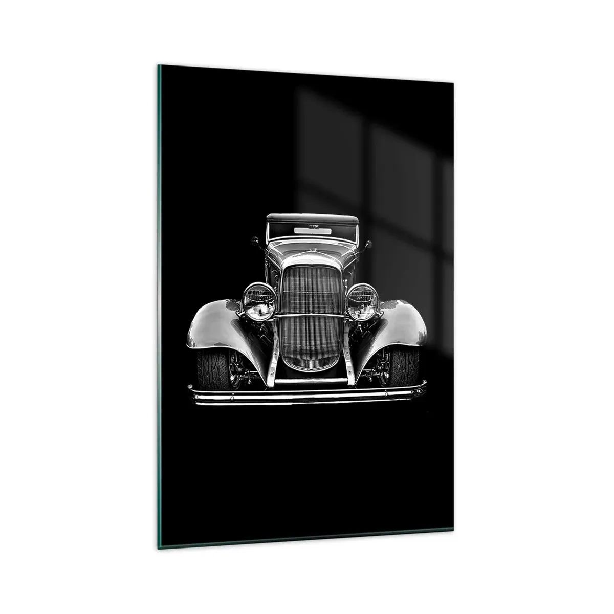 Glasbild - Bild auf glas - Ein Oldtimer in Schwarz und Weiß - 80x120cm - Wahrer Gentleman - Moderne Wanddekoration für Wohnzimmer und Schlafzimmer ARTTOR