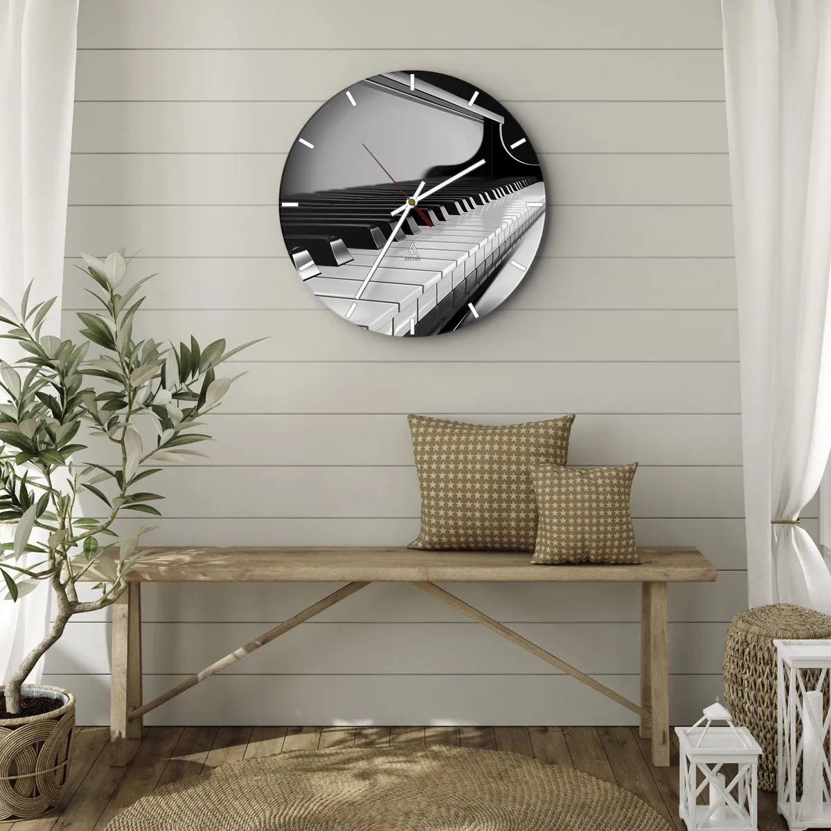 Wanduhr - Glasuhr - Schwarz-weiße Klaviertastatur - 30x30cm - Harmonie von Formen und Farben - Moderne Wanddekoration für Wohnzimmer, Küche und Schlafzimmer ARTTOR
