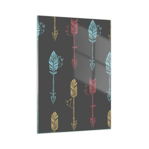 Glasbild - Bild auf glas - Bunte Pfeile auf dunklem Hintergrund in einem grafischen Layout - 50x70cm - In der Verordnung - Moderne Wanddekoration für Wohnzimmer und Schlafzimmer ARTTOR