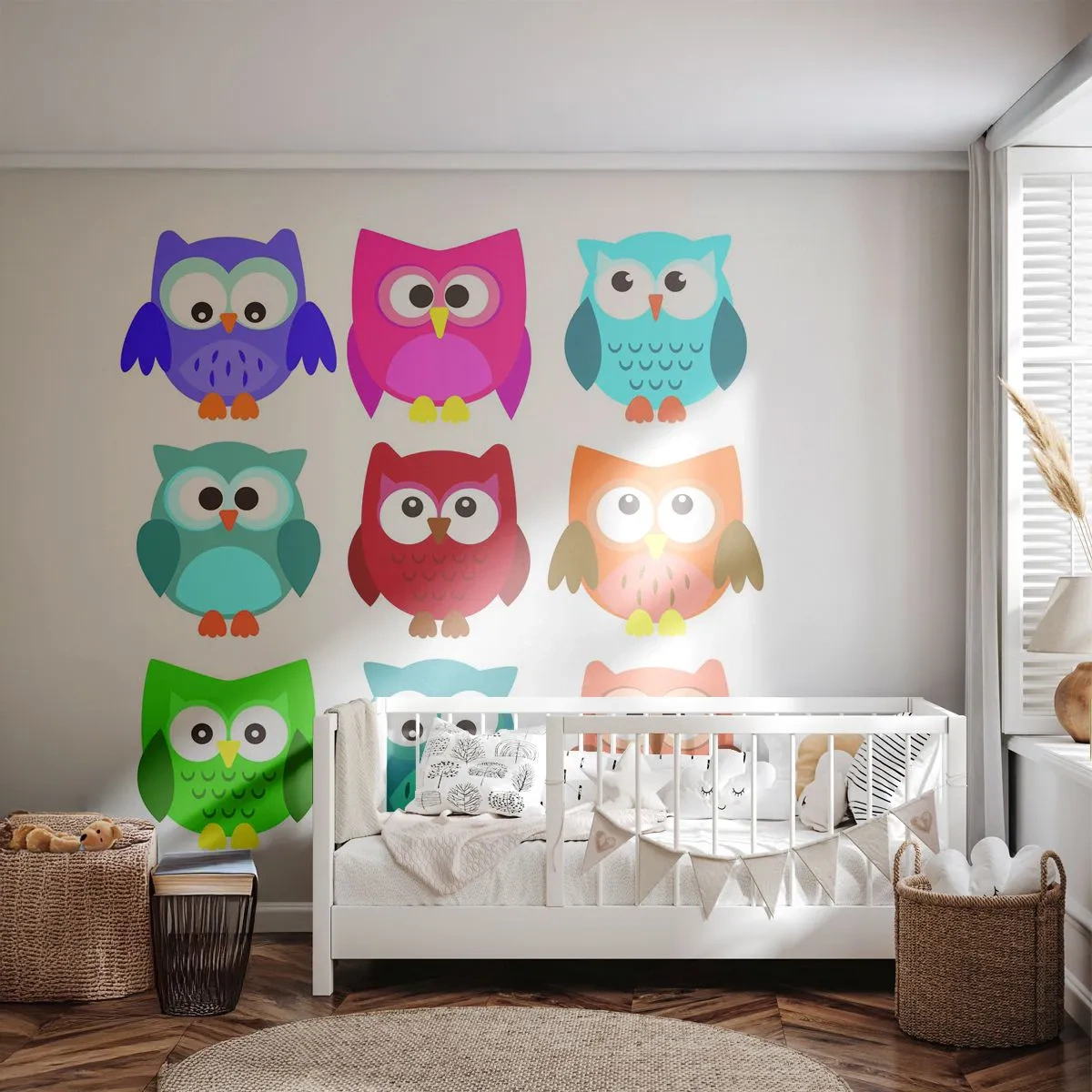 Fototapete Premium Canvas - Bunte Eulenillustrationen im kindlichen Stil - 100x70cm - Es macht Spaß, anders zu sein - Moderne Wanddekoration für Wohnzimmer und Schlafzimmer ARTTOR