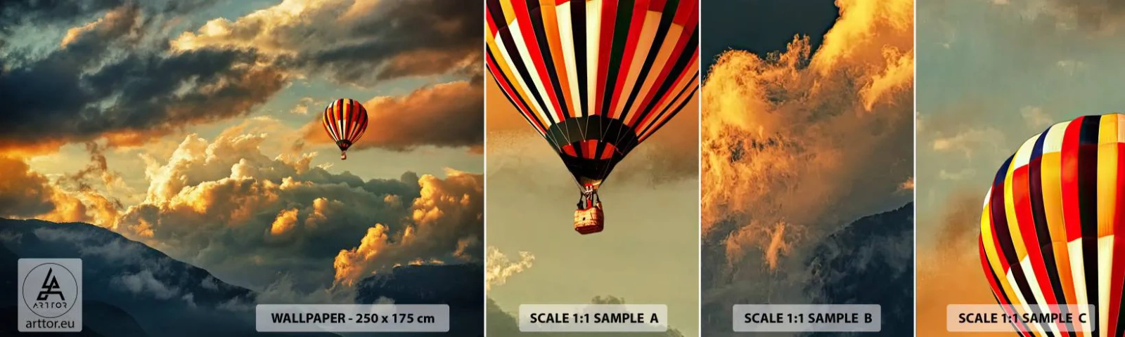 Fototapeten Muster Selbstklebend Deluxe Sticker - Ich fliege, weil ich es will - Abstraktion, Ballonfahrt, Berge - 100x30 cm