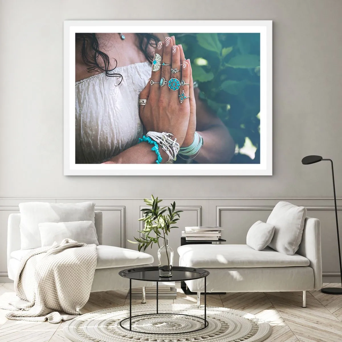 Poster in einem weißen Rahmen - Willkommen im Zentrum des Seins - 91x61 cm