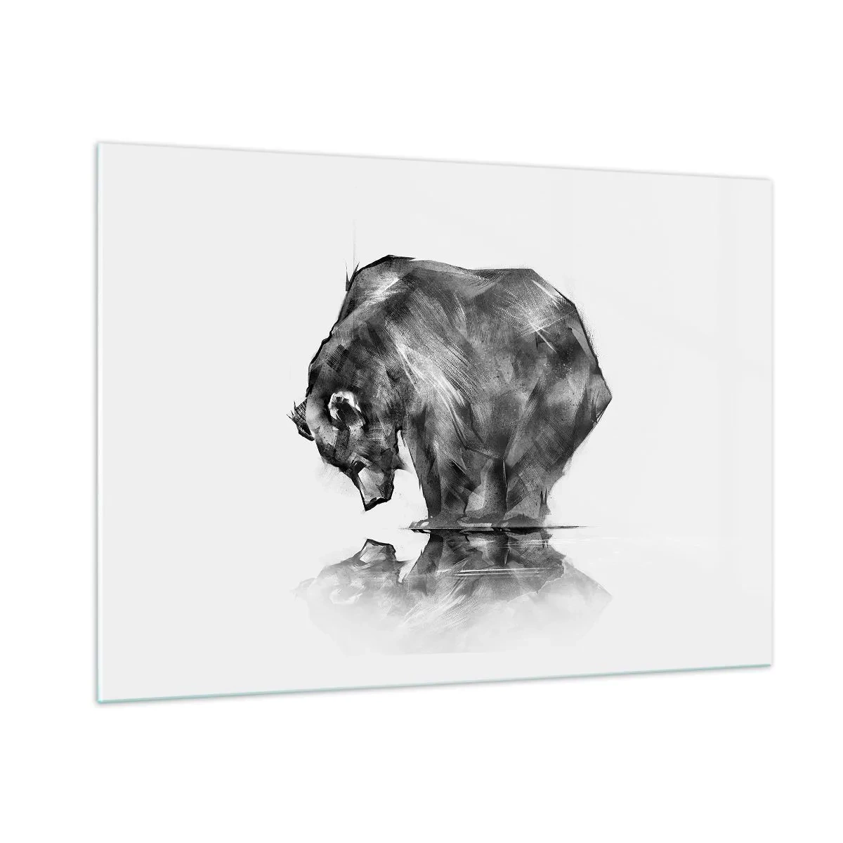 Glasbild - Bild auf glas - Grafik eines Bären, der sich über die Wasseroberfläche beugt - 100x70cm - Schön, jemanden in der Nähe zu sehen - Moderne Wanddekoration für Wohnzimmer und Schlafzimmer ARTTOR