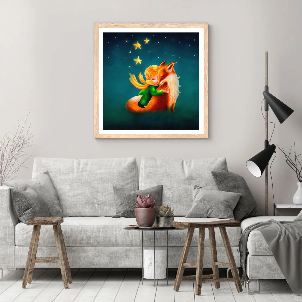 Poster in einem Rahmen aus heller Eiche - Kleiner Prinz - 40x40 cm