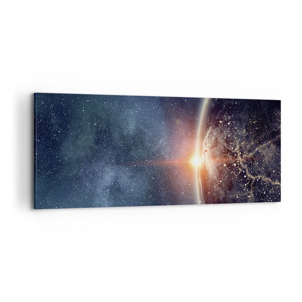Bild auf Leinwand - Leinwandbild - Die Erde vom Weltraum aus gesehen mit der aufgehenden Sonne - 120x50cm - In einer neuen Perspektive - Moderne Wanddekoration für Wohnzimmer und Schlafzimmer ARTTOR