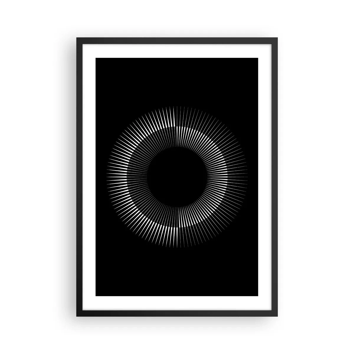 Poster in einem schwarzem Rahmen - Eine faszinierende Komposition aus einem leuchtenden Kreis auf schwarzem Hintergrund. - 50x70cm - Schwarze Sonne - Moderne Wanddekoration für Wohnzimmer und Schlafzimmer ARTTOR