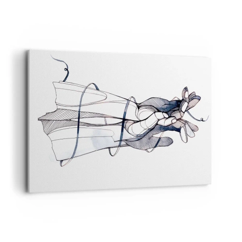 Bild auf Leinwand - Leinwandbild - Eine subtile Zeichnung einer Hand mit einer zarten Blume - 120x80cm - Touch-Studie - Moderne Wanddekoration für Wohnzimmer und Schlafzimmer ARTTOR