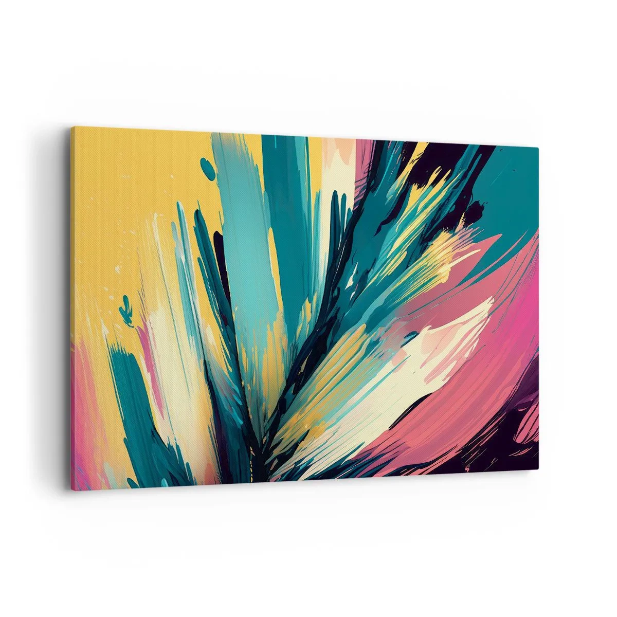 Bild auf Leinwand - Leinwandbild - Eine abstrakte Komposition in intensiven und kontrastreichen Farben. - 120x80cm - Komposition – eine Explosion der Freude - Moderne Wanddekoration für Wohnzimmer und Schlafzimmer ARTTOR