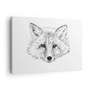 Bild auf Leinwand - Leinwandbild - Schwarz-weiße Zeichnung eines Fuchskopfes auf weißem Hintergrund - 70x50cm - Können diese Augen lügen? - Moderne Wanddekoration für Wohnzimmer und Schlafzimmer ARTTOR