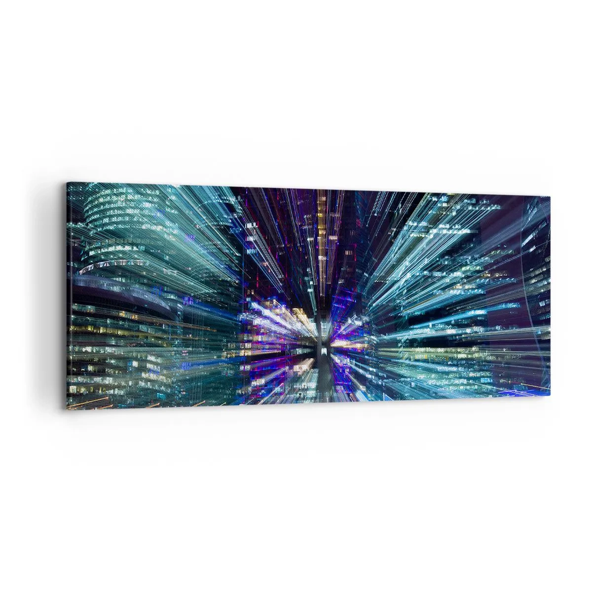 Bild auf Leinwand - Leinwandbild - Dynamische Ansicht der Stadt bei Nacht mit Lichteffekt - 120x50cm - Übergang zum Hyperraum - Moderne Wanddekoration für Wohnzimmer und Schlafzimmer ARTTOR