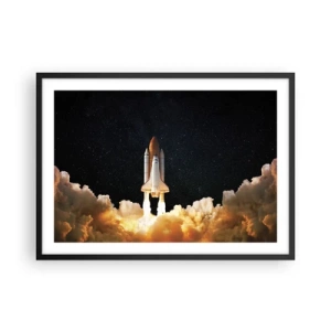 Poster in einem schwarzem Rahmen - Eine Weltraumrakete hebt vor dem Sternenhimmel ab - 70x50cm - Ad Astra! - Moderne Wanddekoration für Wohnzimmer und Schlafzimmer ARTTOR