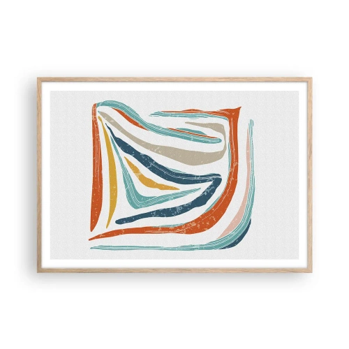 Poster in einem Rahmen aus heller Eiche - Abstraktion mit einem freundlichen Lächeln - 100x70 cm