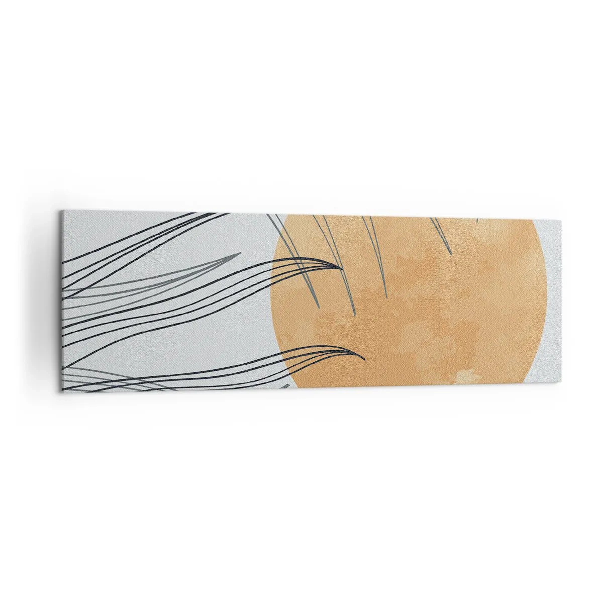 Bild auf Leinwand - Leinwandbild - Abstrakte Grashalme vor dem Hintergrund einer großen orangefarbenen Sonne - 160x50cm - Immer der Sonne entgegen - Moderne Wanddekoration für Wohnzimmer und Schlafzimmer ARTTOR