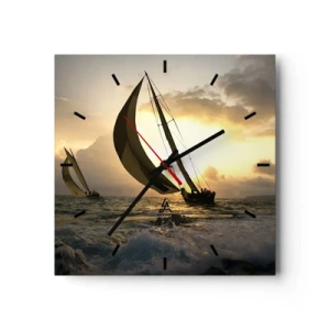 Wanduhr - Glasuhr - Segelboote auf See bei Sonnenuntergang - 30x30cm - Mit dem Wind und gegen den Wind - Moderne Wanddekoration für Wohnzimmer und Schlafzimmer ARTTOR