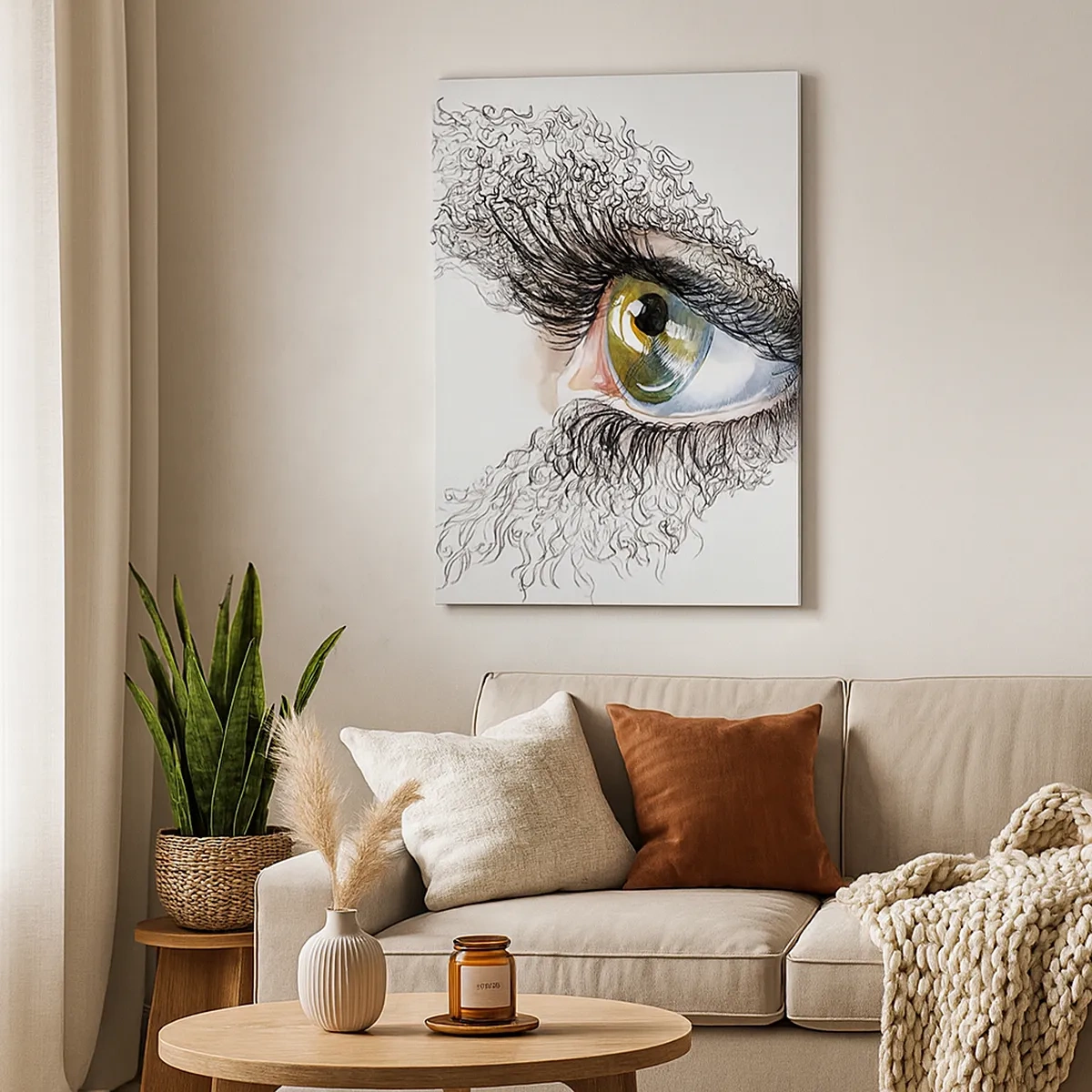 Bild auf Leinwand - Leinwandbild - Ein künstlerisches Auge mit gelbgrüner Iris und komplizierten Details. - 50x70cm - Schau direkt in die Seele - Moderne Wanddekoration für Wohnzimmer und Schlafzimmer ARTTOR