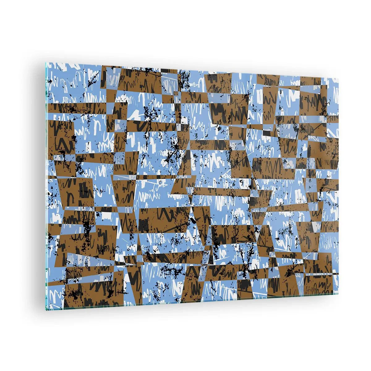 Glasbild - Bild auf glas - Geometrische Abstraktion mit Blau- und Brauntönen - 70x50cm - Ein nicht-menschlicher Ausschnitt - Moderne Wanddekoration für Wohnzimmer und Schlafzimmer ARTTOR