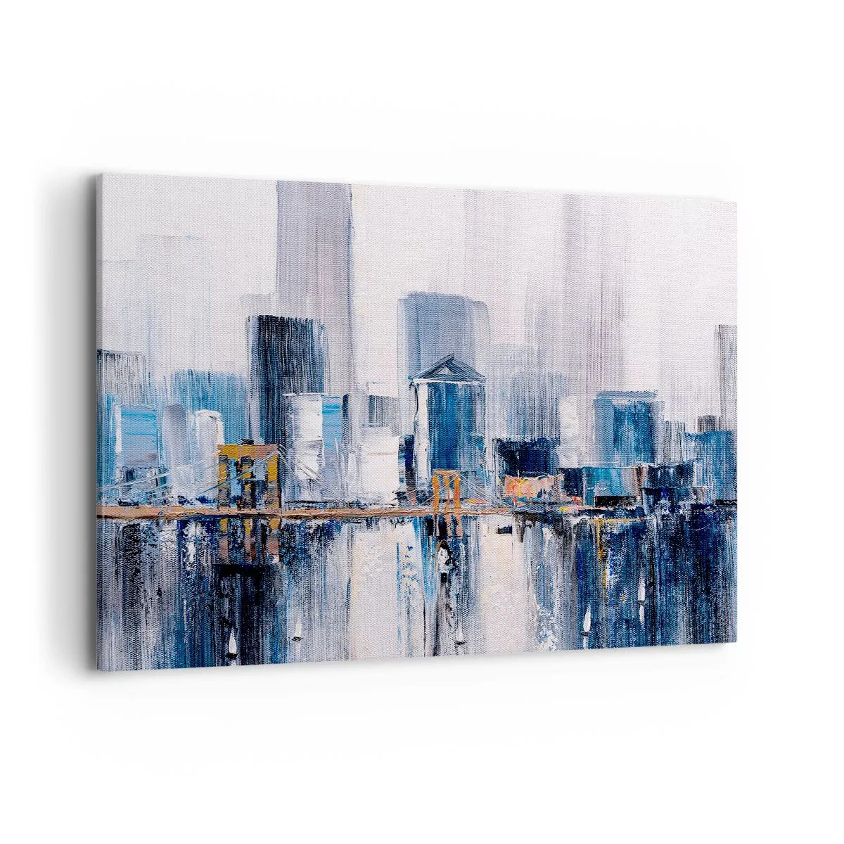 Bild auf Leinwand - Leinwandbild - Abstraktes Stadtpanorama mit Blau- und Gelbtönen - 100x70cm - New Yorker Eindruck - Moderne Wanddekoration für Wohnzimmer und Schlafzimmer ARTTOR