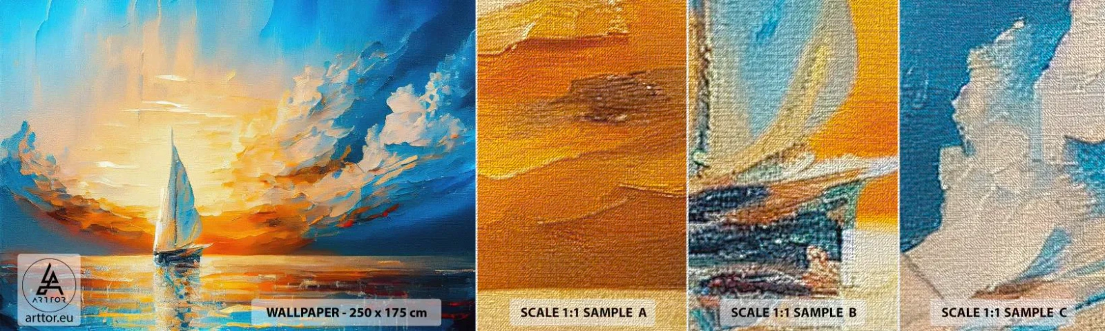 Fototapeten Muster Premium Canvas - In Gold segeln - Landschaft, Nautisch, Segelboot - 100x30 cm