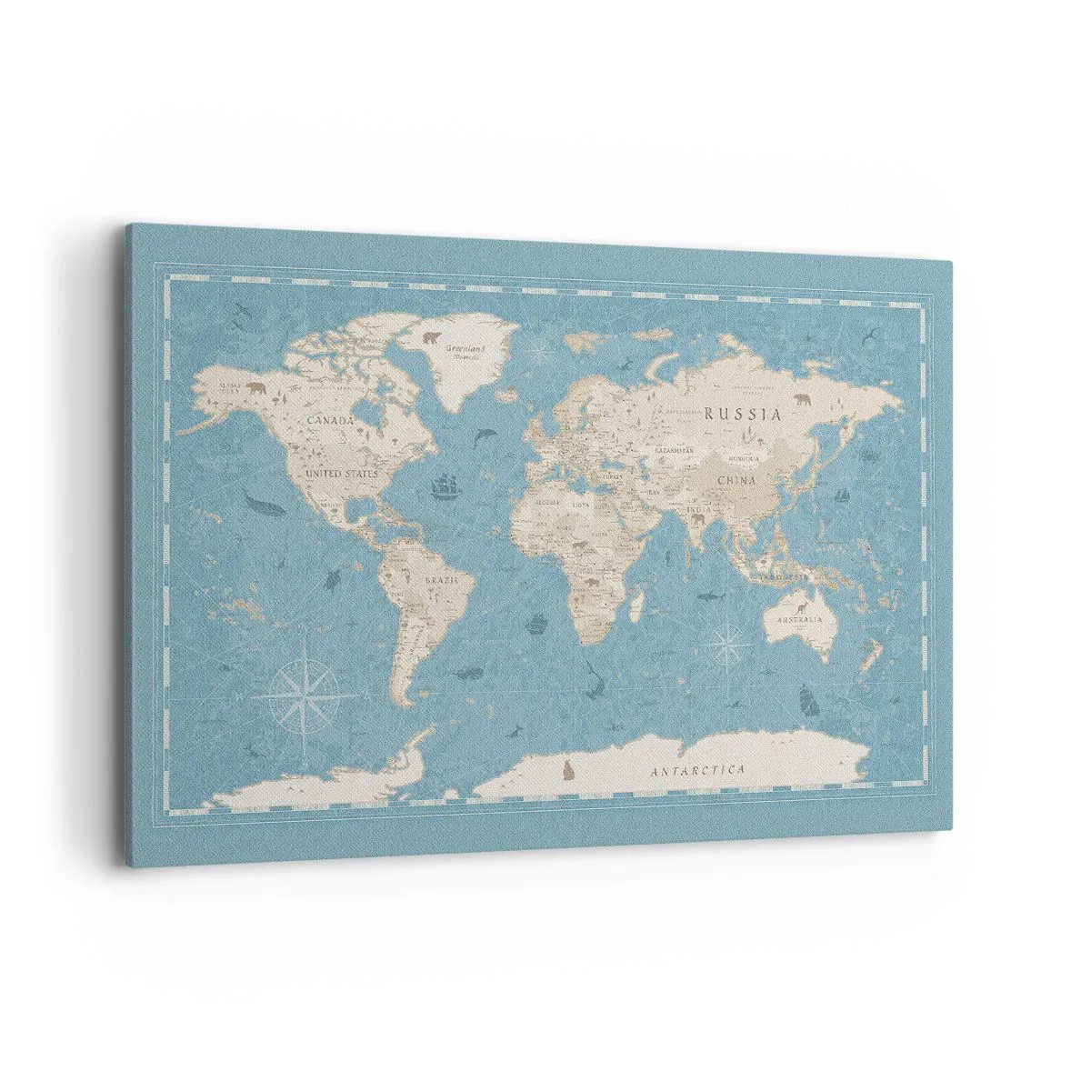 Bild auf Leinwand - Leinwandbild - Dekorative Weltkarte in Blau- und Beigetönen - 120x80cm - Die Welt liegt zum Greifen nah - Moderne Wanddekoration für Wohnzimmer und Schlafzimmer ARTTOR