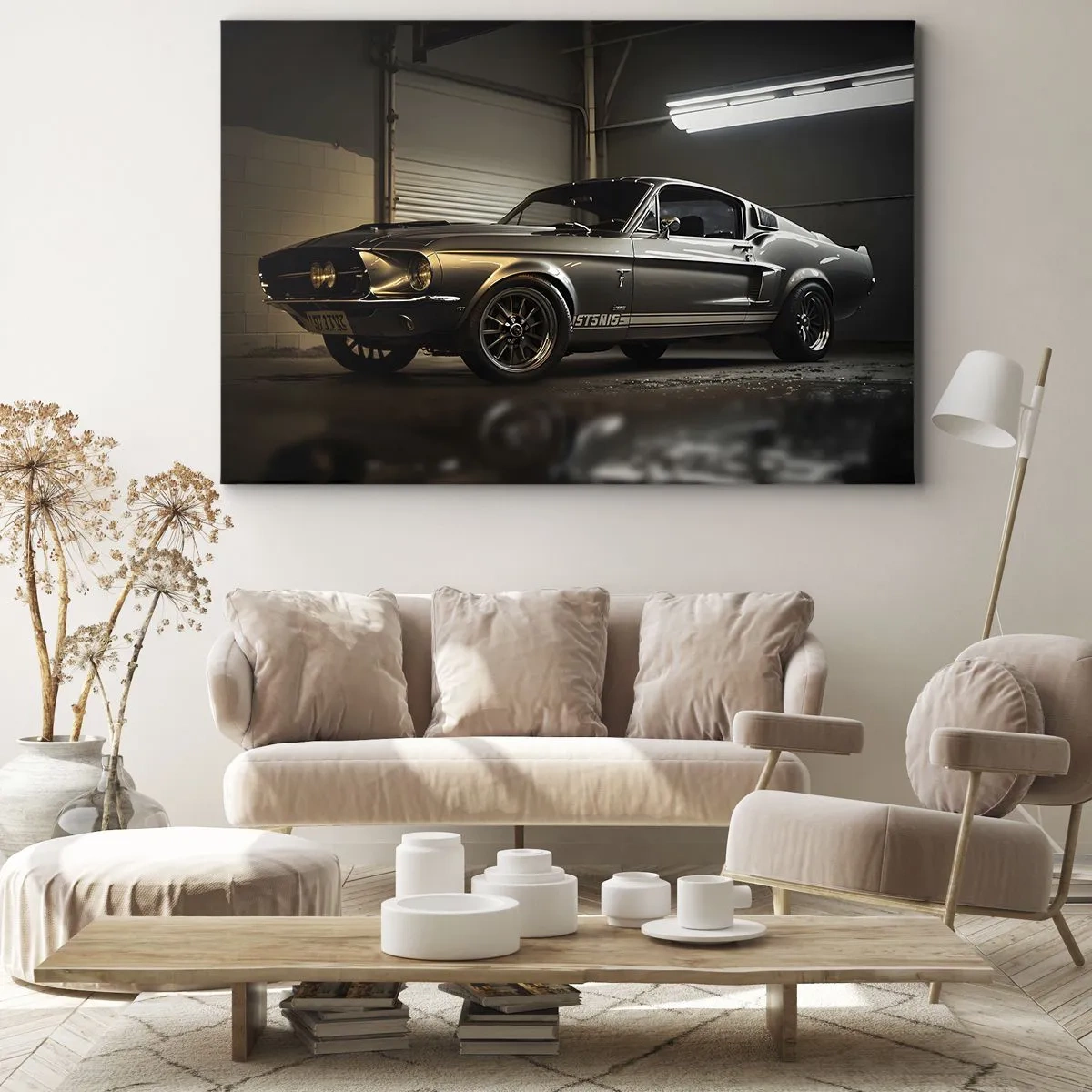 Bild auf Leinwand - Leinwandbild - Oldtimer in Retro-Garage - 70x50cm - Zurück in die Vergangenheit - Moderne Wanddekoration für Wohnzimmer und Schlafzimmer ARTTOR