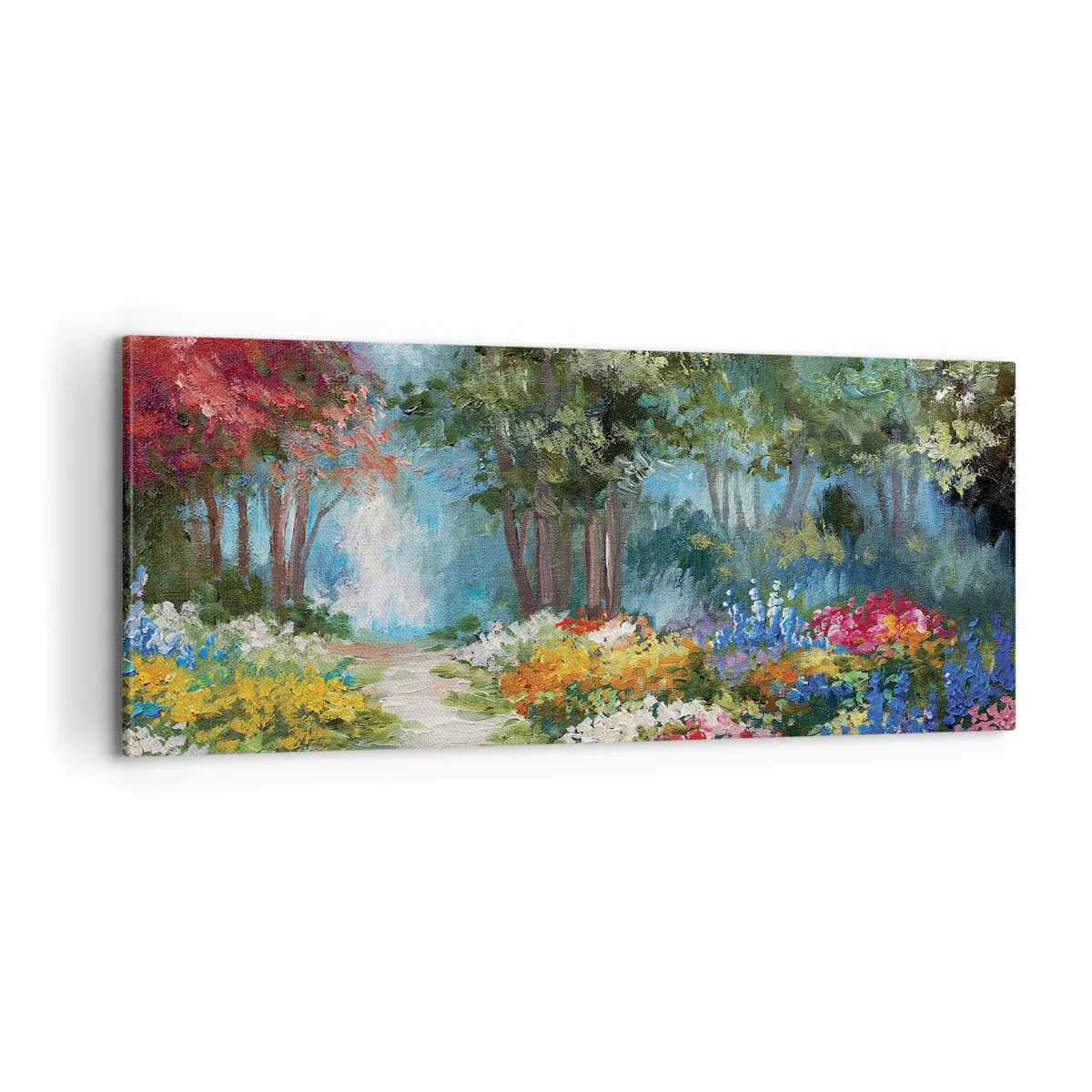 Bild auf Leinwand - Leinwandbild - Waldgarten, Blumenwald - 100x40 cm