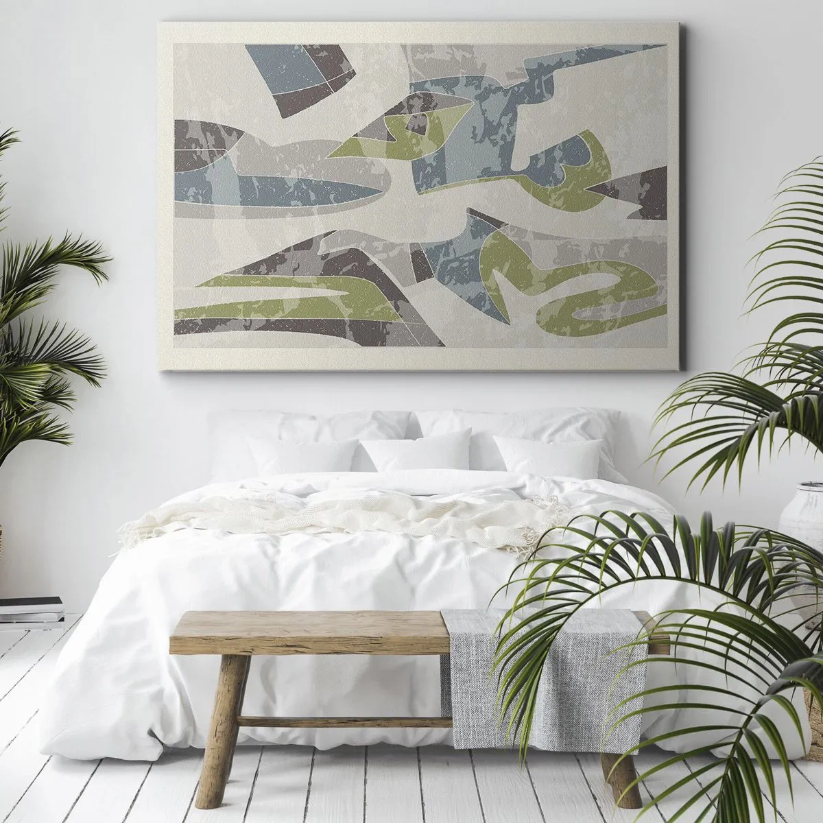 Bild auf Leinwand - Leinwandbild - Abstrakte Formen in Grün und Blau auf hellem Hintergrund - 120x80cm - Komposition hinter dem Glas - Moderne Wanddekoration für Wohnzimmer und Schlafzimmer ARTTOR